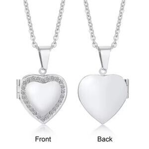 925 Sterling Silver Necklace w/  CZ Halo Heart Locket Valentine's Birthday gift